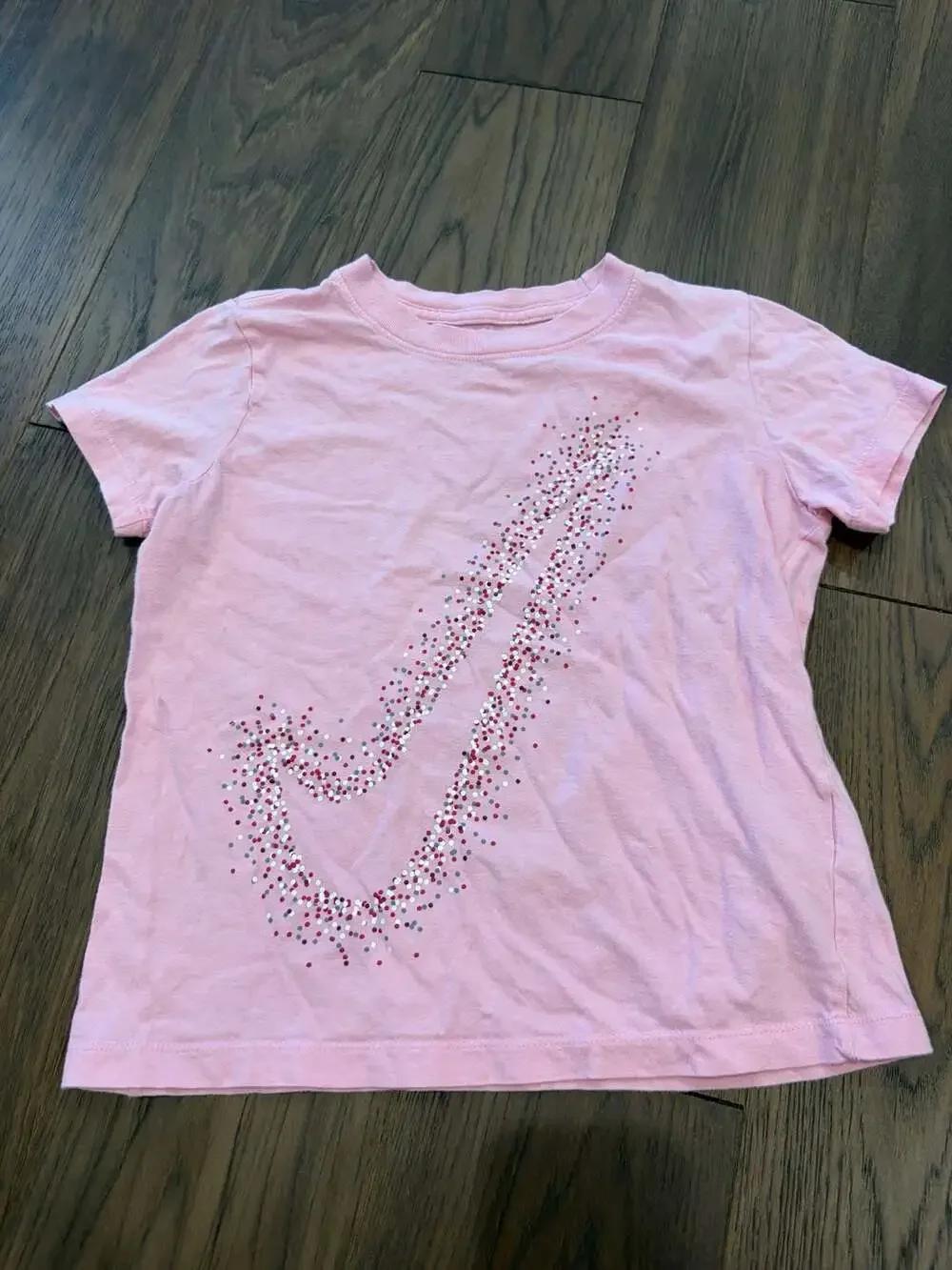 Nike The Nike Tee Girls Pink Polka Dot Swoosh Graphic Short Sleeve T-Shirt Size